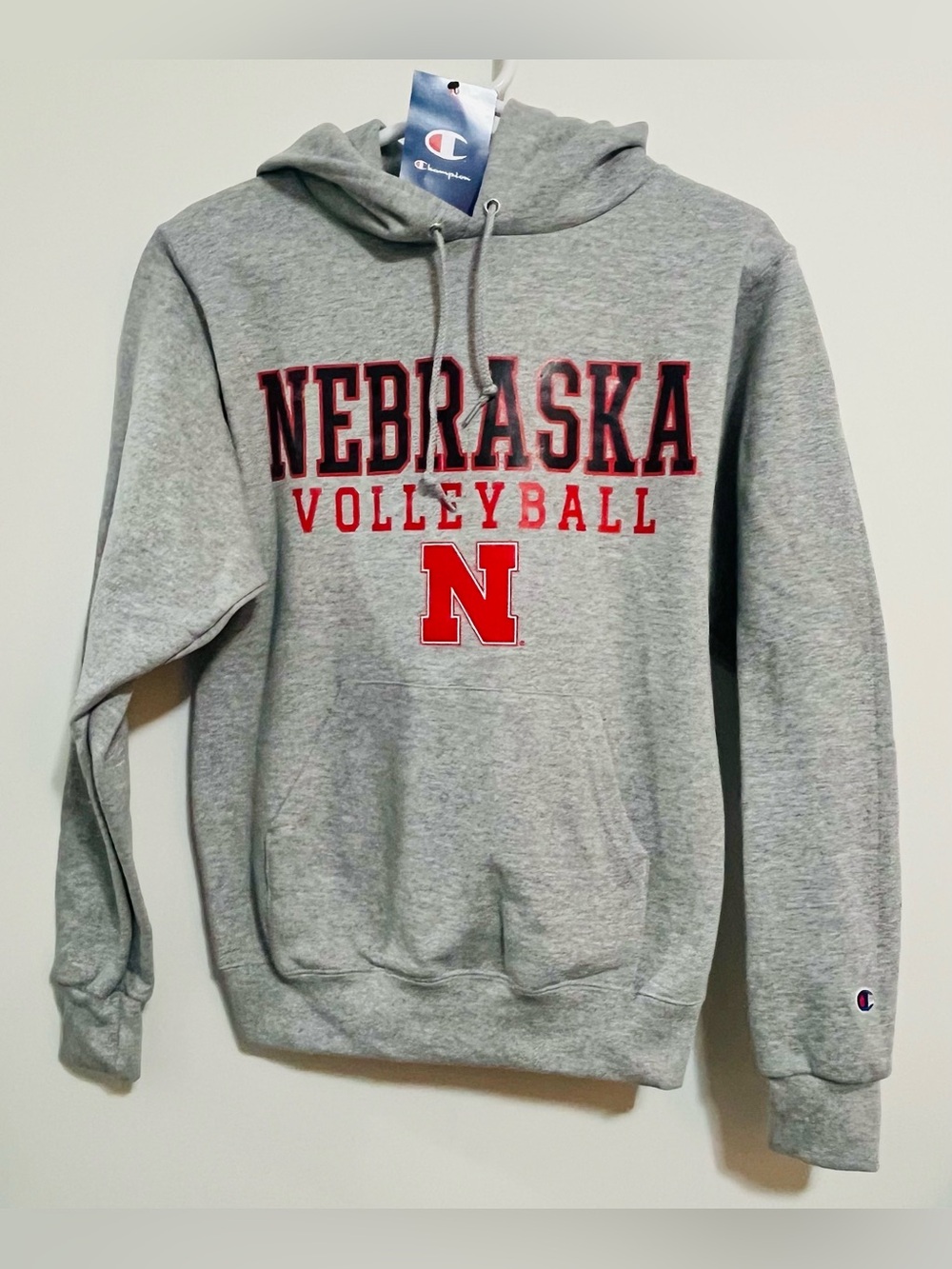 Champion Gray Nebraska Volleyball Pullover Hoodie with Red Logo
